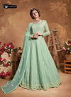 Pista Green Fancy Designer Latest Stylish Festive And Party Wear Butter Fly Net With Heavy Work Gown Collection 5108